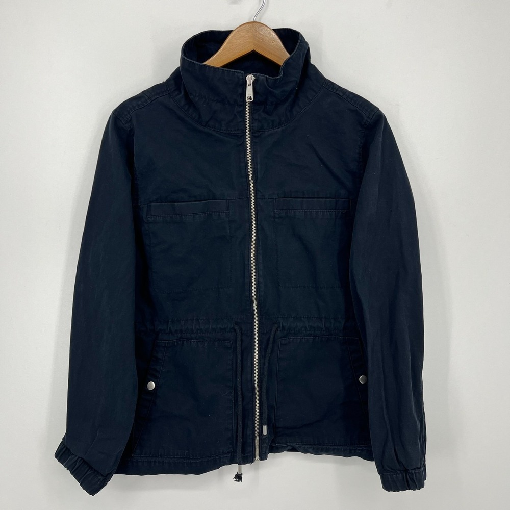 Old Navy Jacket Women's Size L Black Full Zip Cargo Pockets Canvas Chore